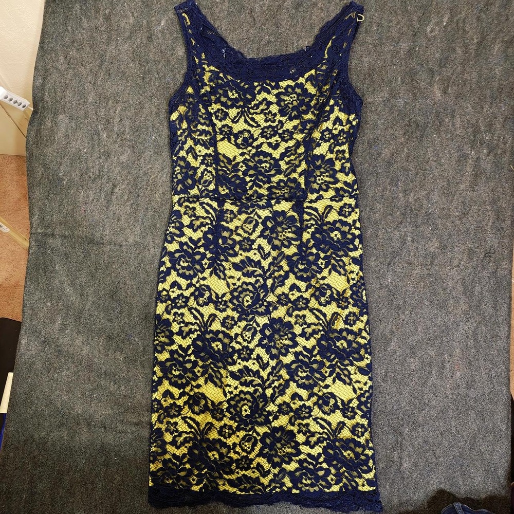 Versona Womens Yellow Blue Lace Sleeveless Sheath Dress Size S Party Festival